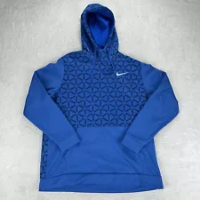 Nike Therma Fit Hoodie Men XL Blue All Over Print Logo Sweatshirt Zip Pocket