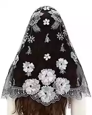 Bozidol Catholic Chapel Mantilla Veil Floral Embroidery Spanish Lace Scarf Ch...