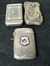 3 Vintage Match Safes / Vestas - Ashland, N.H. / Victorian, Fish / Silver Plate