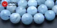 Genuine 7-8mm Round Natural Blue Aquamarine Stone Necklace for Women Chokers 18"