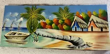 VTG Haitian School Art Colorful Tropical Beach Painting on Canvas Signed Geirson