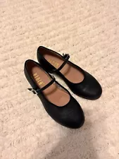 Girl Tap Dancing Shoes Bloch Black Leather Techno 1" Heel Childrens Size 1