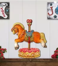 Designocracy Carousel Horse on Base Wooden Decor