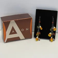 Avon 2008 Halloween Candy Corn Beaded Dangle Pierced Earrings In Original Box