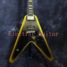 Custom Black Flying V Electric Guitar HH Active Pickups Goldburst for Sale