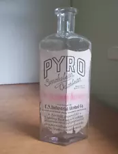 PYRO DENATURED ALCOHOL FOR ALCOHOL LAMPS EARLY 1900 LABELED HAND BLOWN BOTTLE