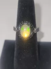 Sterling Silver Ethiopian Opal Black Spinel Ring Size 6