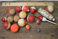 Lot Of 17 Vintage Plastic And Cork Fishing Bobbers Floats