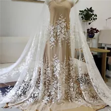 Flowers Embroidery Bridal Dress Veil Tulle Plant Costume Gown DIY Lace Fabric 1Y