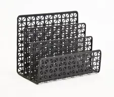 3 Slot Modern Black Metal Desktop Mail Sorter, Letter Holder Desk Organizer