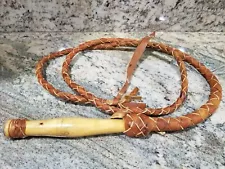 LEATHER BRAID BULL WHIP 6' Mexico FOLK ART INDIANA JONES COSTUME PROP DECOR C2