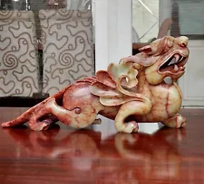 Extra Large Old Chinese Nephrite Jade Carved Lucky Dragon Pi Xiu Beast Statue