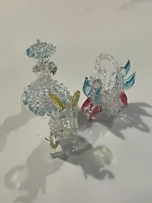 Spun Glass FIGURINES 2.5" Hand Blown Art -Elephant Lady And Angel Basket Taiwan