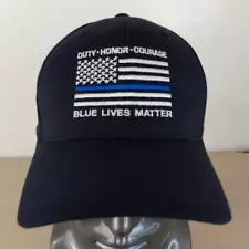 BLUE LIVES MATTER DUTY HONOR COURAGE FITTED FLEXFIT BASEBALL HAT/CAP, L/XL, FLAG