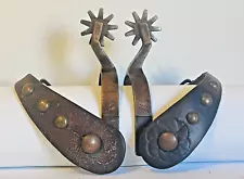 VINTAGE MATCHING PAIR KELLY BROTHERS IRON SPURS WESTERN COWBOY LEATHER STRAPS