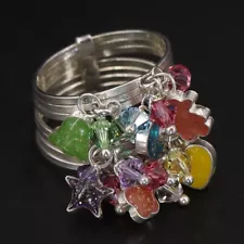 VTG Sterling Silver - Multi-Color Glass Gem Charm Puzzle Band Ring Size 7.5 - 6g