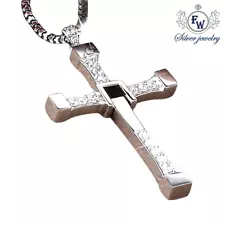 Genuine S925 Silver Fast FFX Dominic Toretto Cross Pendant Necklace S/M/L sizes