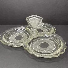 Vintage 1950s American Cut Glass Crystal Blueberry Flowers Candy Dish Tray