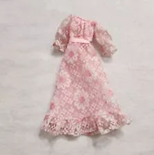 BARBIE DOLL CLOTHES PINK & WHITE FLOWER MOD DRESS GOWN CLOTHING SMALL RIP