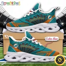 NFL Miami Dolphins Max Soul Shoes Custom Name Football Shoes Sports