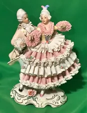 Vintage Dresden Porcelain Lace 8" Tall Figurine Victorian Couple Dancing