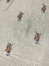 White Embroidered Indian Georgette Fabric | Sale by Half a Yard | All Sequins