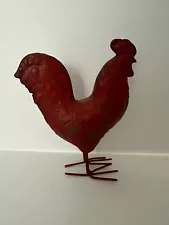 Rustic Scrap Metal Garden 7" Red ROOSTER Reclaimed Folk Art Style Yard Art NEW