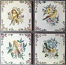 Set Of 4 Portuguese Azulejo Tile Trivet 6" Made in Portugal Birds with Flowers