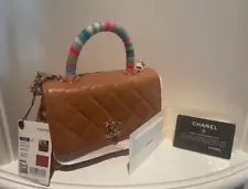 Chanel Gold M. Flap Bag Lambskin Multicolor Coco Mini Top Handle NWT-Fast