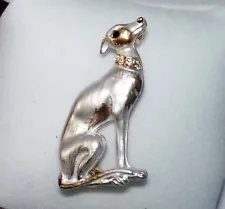 Sitting Greyhound Dog or Whippet Pin, Rhinestone Collar, NIP