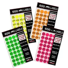 Price Stickers for Garage/Yard Sale, 2,400 pre-priced labels, Multi Color pack 