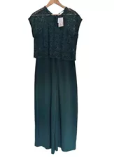 Green Lace Jumpsuit, Tu Formal Wide Leg, Short Sleeve, Stretch, Size UK 16