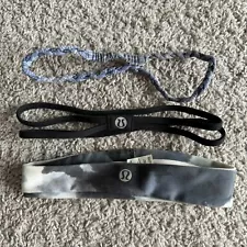 Lululemon Headbands Gray/Black/Blue Lot Of 3 Sweatband