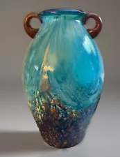 Vtg Dale Tiffany Art Glass Copper Aventurine Amphora Vase Favrile w/Handles