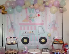 Avezano Ice Cream Birthday Backdrop for Two Sweet Birthday Party 7x5ft