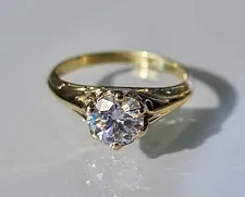 Estate ring ,10k solid gold ring ,1 carat certified Moissanite ring.