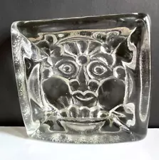 Textured Thick Clear Glass Ashtray With Detailed FACE Weighs 2 Lbs 14 Oz. - 5.5"