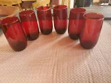 Vintage Lot Of 6 Anchor Hocking Ruby Red 5 ” Tall Drinking Glasses