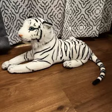 Siberian Tiger Plush Stuffed Animal White Black Blue Eyes Realistic Clean 28"