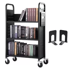 VEVOR Book Cart Library Cart 330 lbs Capacity with L-Shaped Shelves in Black