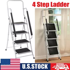 4 Step Ladder Folding Step Stool Steel Anti-Slip For Household Office Use 330lbs