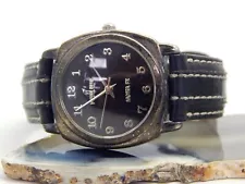 Peyote Bird 925 Black Dial White Stitched Leather Southwestern Watch