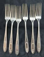 6 Oneida Community Grosvenor Dinner Forks 7 5/8” Embellished Handle Silver Plate