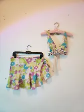 Vtg Y2k Does 70s Micro Mini Swim Wrap Skirt Bikini Top Set L Pucciesque Floral