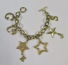 Guess Logo & Star Gold Tone Charm Bracelet