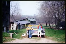 1956 Ohio Chevy Bel Air Convertible Car at a Farm in 1950s, Film Slide q23a