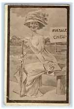 1909 Old Hag Ugly Girl Bonnet For Sale Cheap Sign Posted Antique Postcard