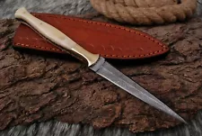 CUSTOM Handmade FORGED DAMASCUS Steel Hunting DoubleEdge Dagger Boot Knife