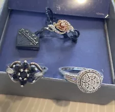 LOT 925 sterling silver rings Disney Enchanted Belle Rose and Sapphire &Diamonds