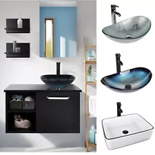 Wall Mounted Bathroom Vanity Floating Cabinet w/Shelves Mirror Sink Faucet Combo